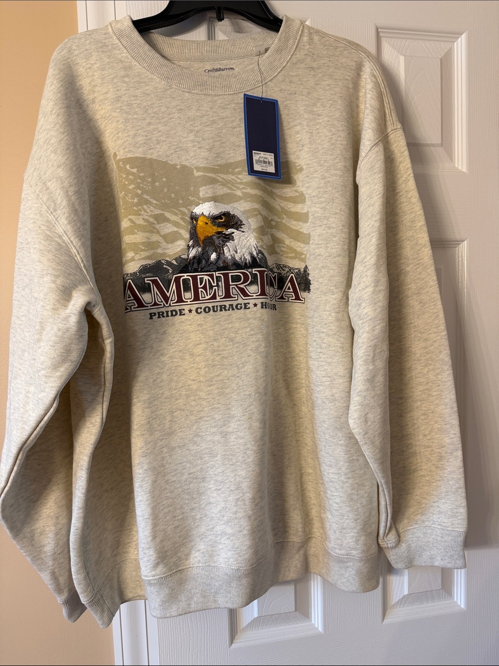 croft & barrow Light Gray Eagle America Crewneck Sweatshirt